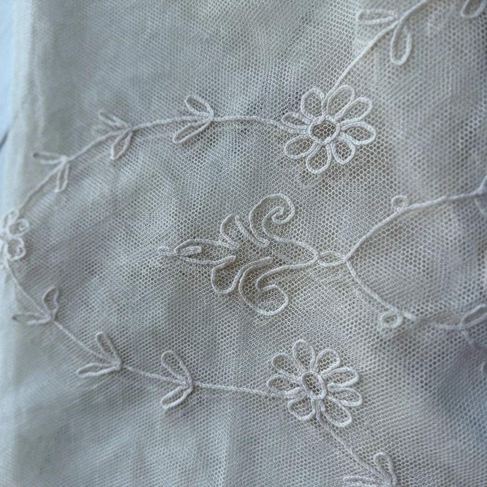 Antique Embroidered Net Lace Dresser Scarf Table Runner Floral 40